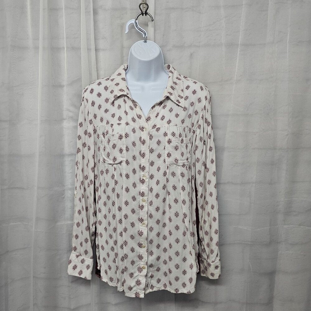 Style & Co. Blouse Boho Button-Down Roll Tab Casual Red PL